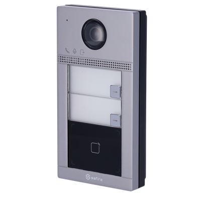 WiFi IP video intercom for 2 apartments - 2 Mp camera | Two-way audio - Opening with 2 relay MF card - Mobile app with or without monitor - Vandal-proof stainless steel - Standard PoE | Surface mounting