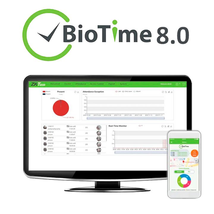 Licenza per app di rilevazione presenze e controllo accessi - Capacità 20 utenti - Pagamento unico - Multilingue | Timbrature da remoto geolocalizzate - Richiesta di ferie e assenze - Richiede il software ZK-BIOTIME8-x