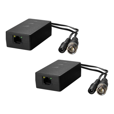 Passive twisted pair transmitter - Optimized for HDTVI, HDCVI and AHD - 1 video channel and power supply - RJ45 (UTP), BNC and Jack connector - Distance: 200 ~ 400 m - 2 units, emitter and receiver