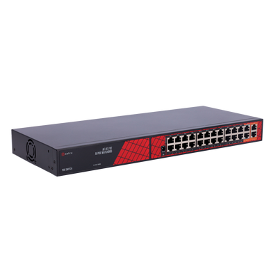 Safire Switch Hi-PoE - 24 Puertos PoE + 2 Uplink RJ45 - Hibrido 22x10/100Mbps + 4x10/100/1000Mbps - 22 Puertos PoE+ 30W + 2 Puertos Hi-PoE 60W - PoE Watchdog - Hasta 300W Potencia PoE total