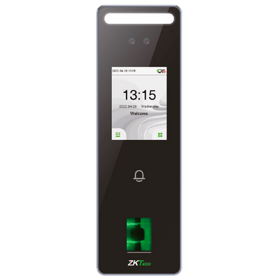 Access and Attendance Control - Facial Recognition, Fingerprint, EM Card and PIN - 3,000 Fingerprints | 200,000 logs - 2.4" TFT touch display | TCP/IP and WiFi - IP65 outdoor suitable - Compatible with ZKTeco software