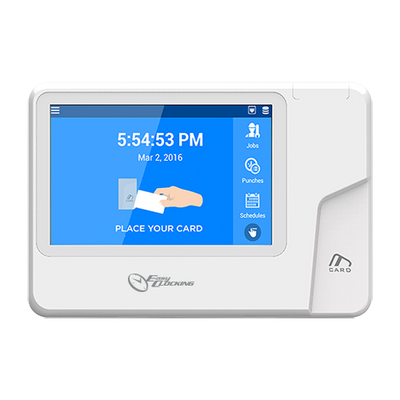 Control de Asistencia - Tarjetas EM RFID y teclado - 1.000 usuarios / 1.000.000 de registros - WiFi, TCP/IP, USB y Wiegand y PoE - Pantalla táctil de 5.0" - Software en la nube EasyClocking no incluido.