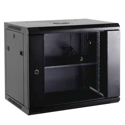 Armadio rack a parete - Fino a 12U rack da 19" - Fino a 60 Kg di carico - Con ventilazione e passacavi - 2 ventola, vassoio, ciabatta a 6 prese inclusi - Non assemblato