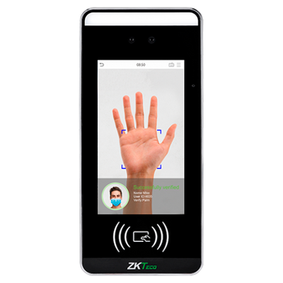 Control de acceso y asistencia - Reconocimiento facial, de palma, de tarjeta EM/MF y PIN - 6.000 rostros | 200.000 registros - Pantalla táctil TFT de 5" - TCP/IP y WiFi - Compatible con software ZKTeco