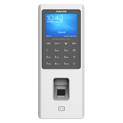 ANVIZ autonomous biometric reader - Fingerprints, MF and keyboard - 3000 registrations / 100000 registers - TCP/IP, RS485, miniUSB, Wiegand 26 - Integrated controller - CrossChex and Cloudclocking software