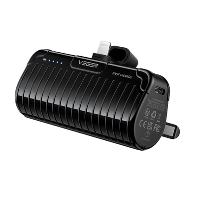 VEGER - Mini Power bank con indicatore di ricarica a LED - Capacità 5000mAh - Ricarica veloce PD20W - Ingresso USB-C, Uscita connettore Lightning - Carica 1 dispositivo | Supporto pieghevole