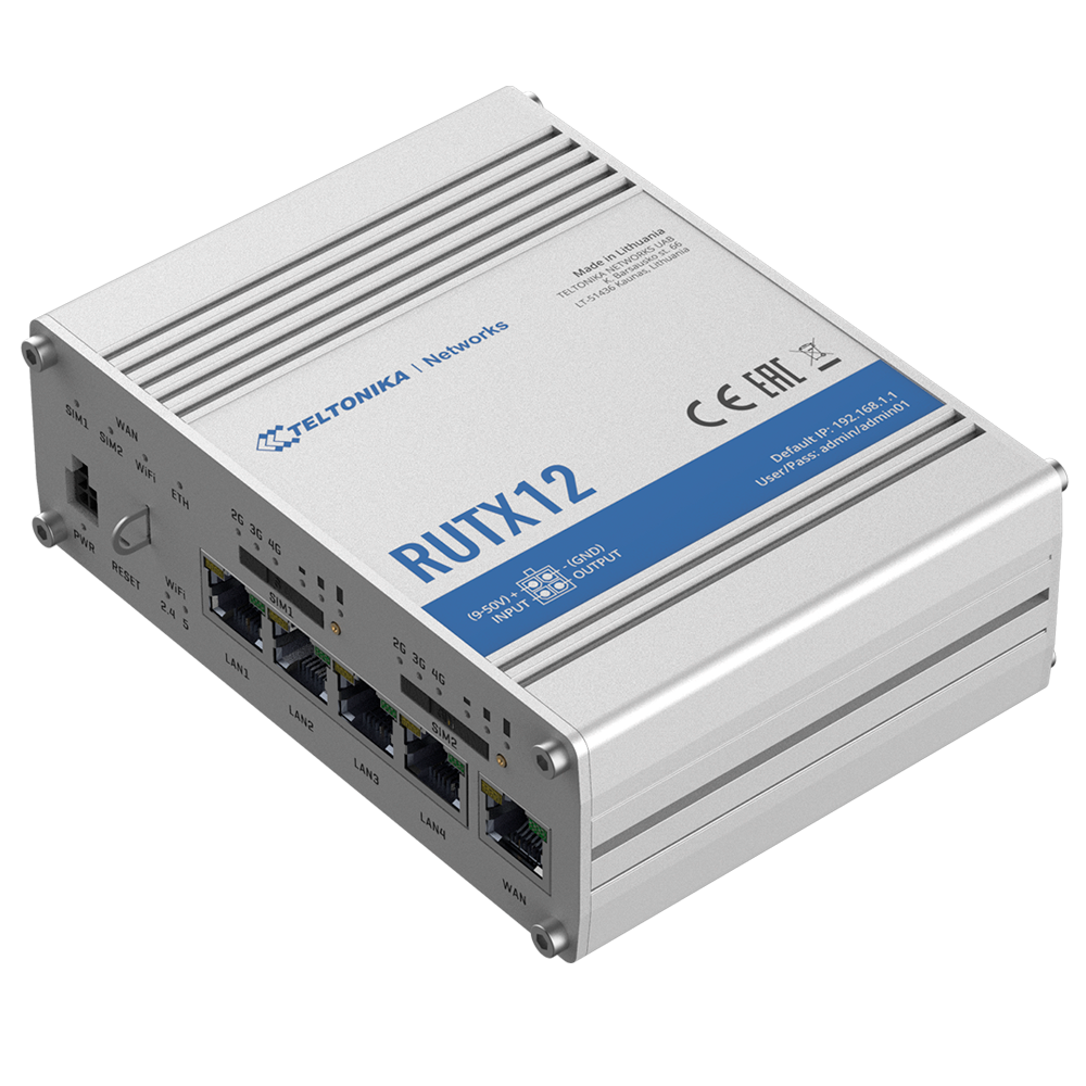 Teltonika Router 4G Industrial - Doble Módem 4G Cat 6 Dual SIM  - Wi-Fi 5 - Bluetooth LE 4.0 - Posicionamiento GNSS - 5 puertos Ethernet RJ45 Gigabit