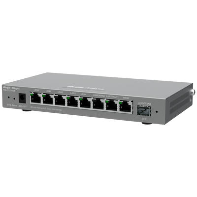 Controlador de enrutador Reyee administrado - 8 puertos RJ45 10/100 /1000 Mbps - 1 puerto SFP LAN/WAN - Admite hasta 4 WAN para conmutación por error o equilibrio - Ancho de banda de hasta 600 Mbps - IPSec, L2TP, servidor VPN PPTP, OpenVPN