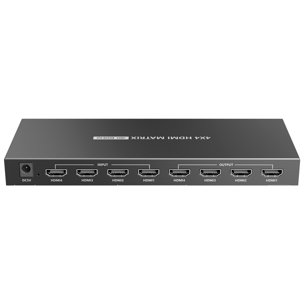 Matriz de video HDMI - 4 entradas HDMI - 4 salidas HDMI - Hasta 4K (entrada y salida) - Permite control remoto