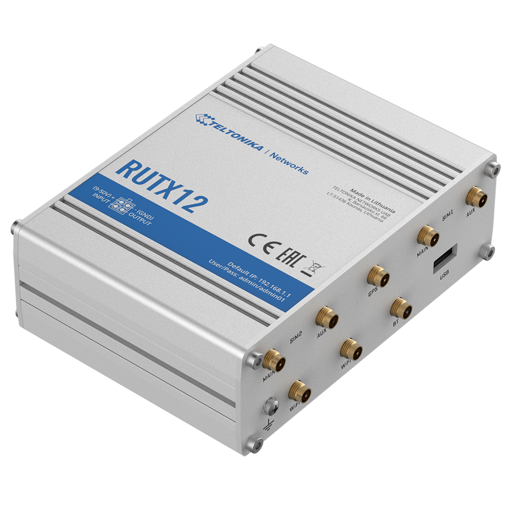 Teltonika Router 4G Industrial - Doble Módem 4G Cat 6 Dual SIM  - Wi-Fi 5 - Bluetooth LE 4.0 - Posicionamiento GNSS - 5 puertos Ethernet RJ45 Gigabit
