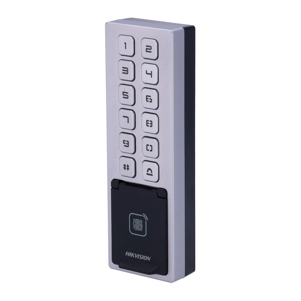 Control de Acceso - Huellas Dactilares, Tarjeta MF y PIN - 3.000 usuarios | 100.000 registros: TCP/IP, WiFi, RS485 y Wiegand | IP65 e IK08 - Controlador integrado (sensor, pulsador y relé) - iVMS-4200 | Hik-Conectar