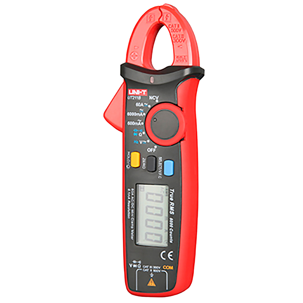 Mini clamp meter - LED display up to 6000 counts - Measurement in DC and AC up to 600V / 60A - High accuracy AC with True RMS function - Measurement of resistance and capacitance - Buzzer for continuity test