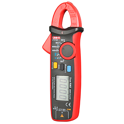 Mini pinza amperimétrica - Pantalla LED hasta 6000 cuentas - Medición en DC y AC hasta 600V / 60A - AC de alta precisión con función True RMS - Medición de resistencia y capacitancia - Zumbador para prueba de continuidad