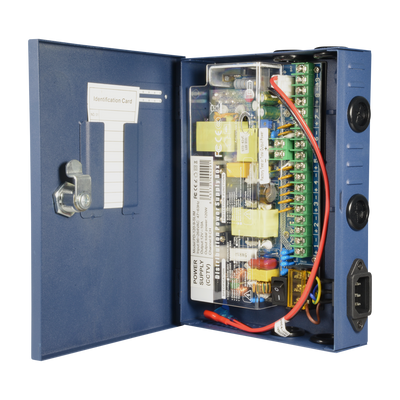 Slim power distribution box - 1 AC 220 V 5OHz input - 9 copper pair outputs - Resettable protection fuse - Output voltage 12 V / 120 W - Metal body