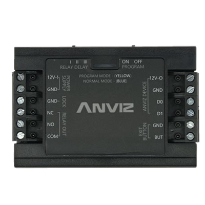Controlador independiente ANVIZ - para instalaciones automáticas - Entrada Wiegand y pulsador ANVIZ - Salida relé NO/NC - Control directo de la cerradura - Alimentación 12 V DC