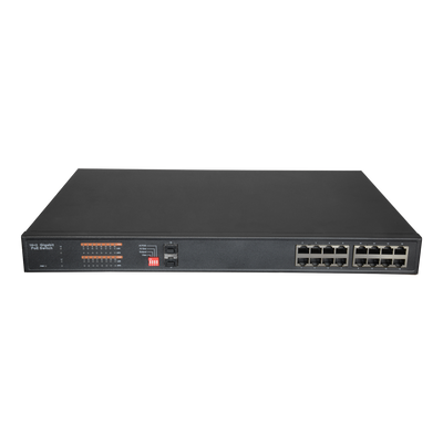 Switch PoE Gigabit - 16 porte PoE + 2 porte SFP - Velocità 10/100/1000 Mbps - Potenza 30 W per porta - Potenza massima totale 250 W - Standard IEEE802.3af (PoE) / a (PoE+)