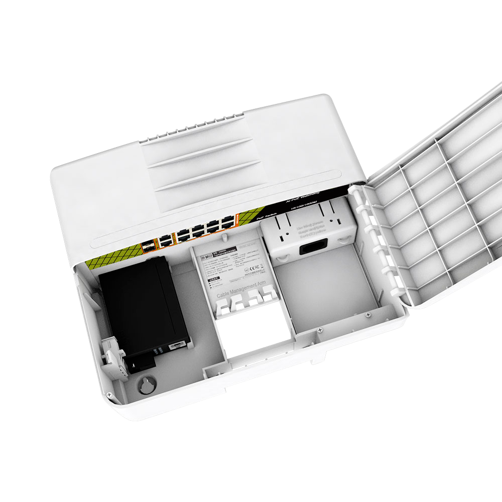 Switch PoE per esterni - 8 porte PoE + 2 Uplink RJ45 + 2 SFP - Velocità Gigabit (8 PoE + 2 Uplink + SFP) - A 60 W in totale per tutte le porte - Standard IEEE802.3at PoE+ / af PoE / bt Hi-PoE - Protezione da Fulmini 6KV, ESD 8KV