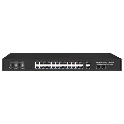 Switch PoE - 24 porte PoE + 2 Porta Gigabit + 2 SFP Combo - Velocità 10/100 Mbps - Fino a 300 W in totale - Portata fino a 250m (Porte 3-24) - Standard IEEE802.3at PoE / af PoE+ / bt Hi-PoE