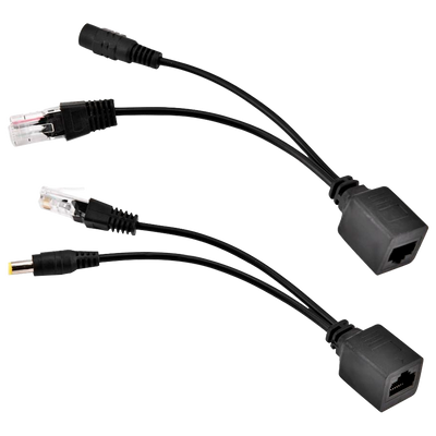 Inyector y Splitter PoE Pasivo - Requiere el uso del par incluido - Entrada y salida hasta 48V - Conectores RJ45 y conector de alimentación - Hasta 100 metros UTP - Color negro