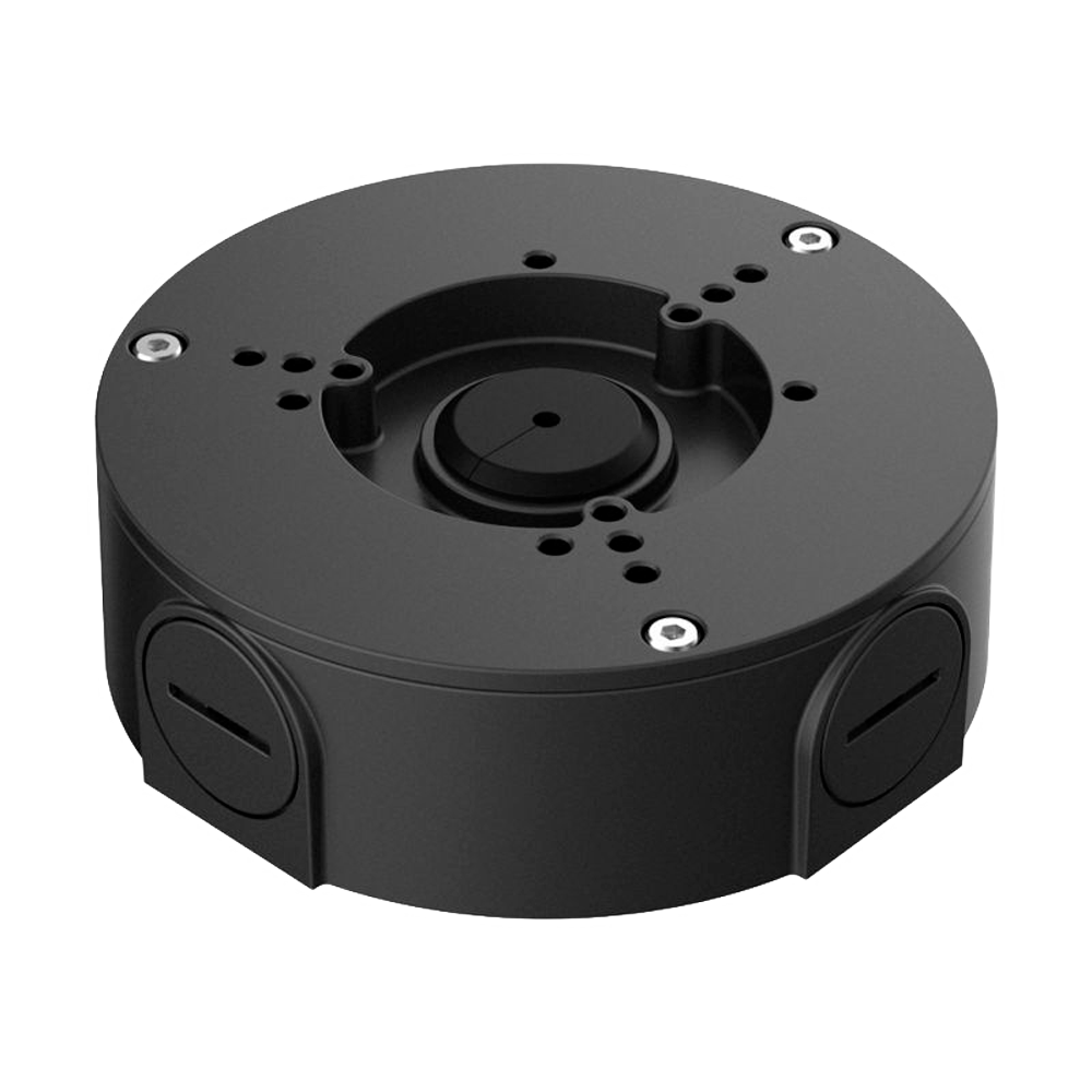 Junction box - For bullet or dome cameras - For outdoor use - Roof or wall installation - Cable gland - Black colour