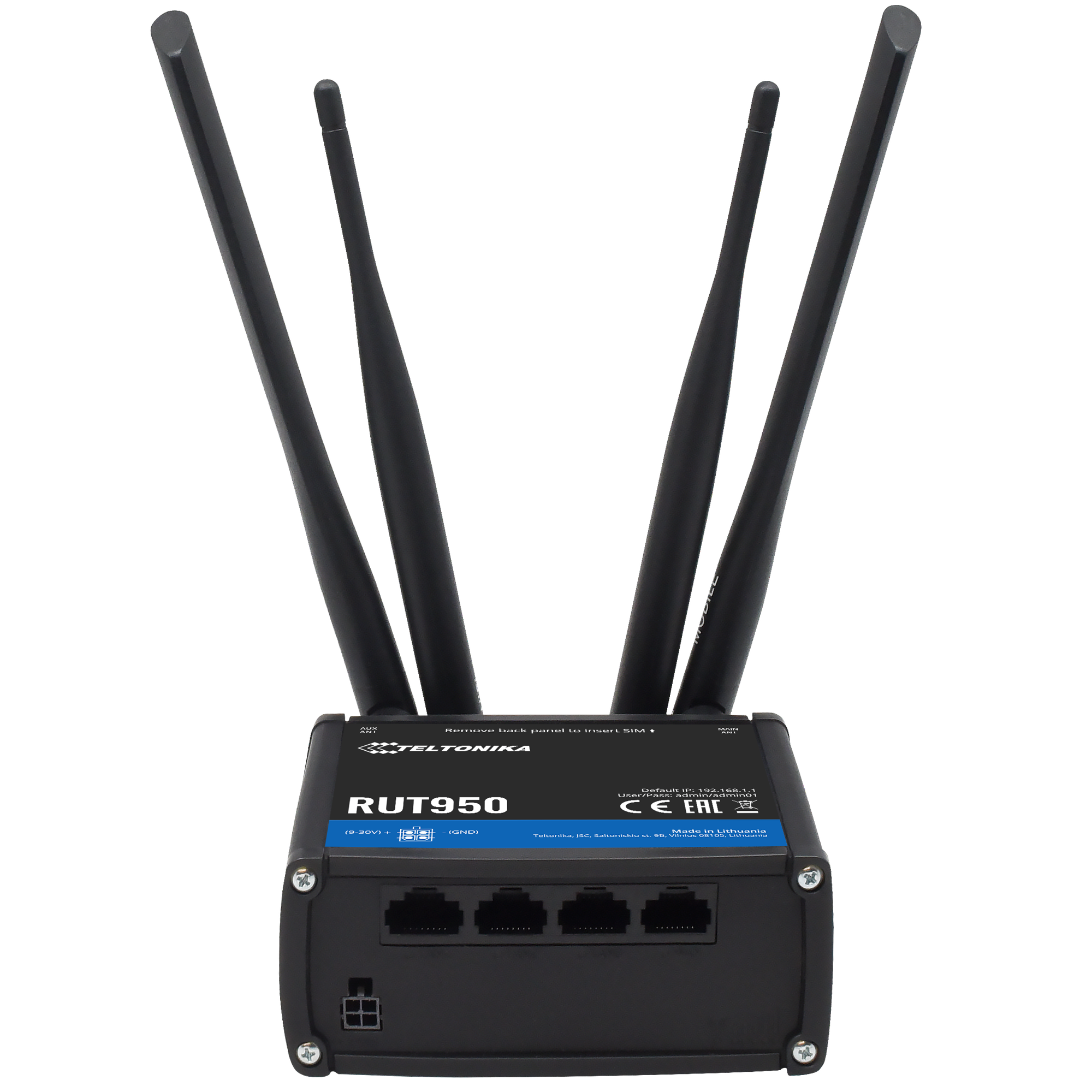 Teltonika Router 4G Industriale - 4 porte Ethernet RJ45 Fast Ethernet - Dual SIM 4G (LTE) Cat 4 fino a 150Mbps - 2x Ingressi + 2xSalidas Digitali - Wi-Fi 802.11b/g/n 2.4GHz - Alloggiamento in Alluminio