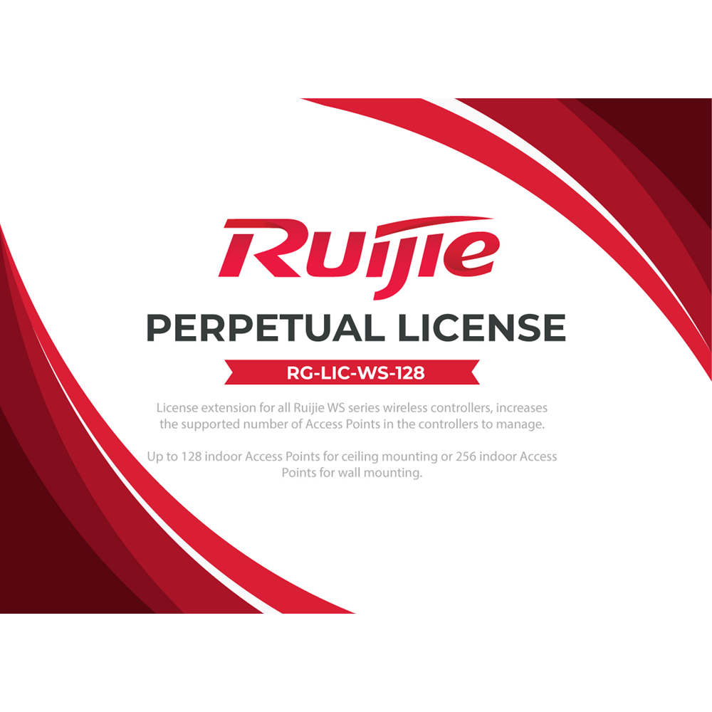 Licenze per i controller Ruijie serie WS - Aumenta il numero di AP gestibili - Fino a 128 AP standard o 256 AP a parete - Invio tramite mail - Licenza perpetua senza rinnovo