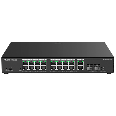 Reyee Switch PoE Cloud Gestionable - 16 PoE 802.3af/at + 2 SFP + 2 uplink RJ45 - 18 RJ45 10/100/1000Mbps + 2 SFP 10/100/1000 - 30W por puerto 802.3af/at / Máximo 250W - VLAN/Port Isolation/Loop Detection - Port Speed Limit