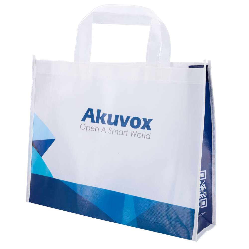 Akuvox - Borsa riutilizzabile con manici - Fibra di poliestere - Colore blu e bianco - Innowatt