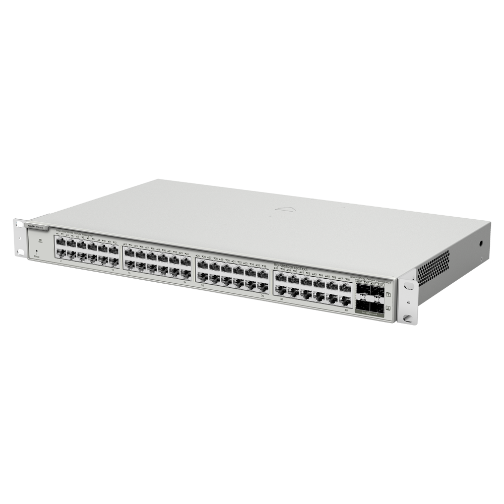 Reyee Switch Cloud Layer 2+ - 48 puertos Gigabit RJ45 - 4 puertos SFP+ 10 Gbps - LAG estático/DHCP Snooping/IGMP Snooping/Duplicación de puertos - VLAN/Aislamiento de puertos/STP/RSTP/ACL/QoS - Servidor DHCP/Rutas estáticas