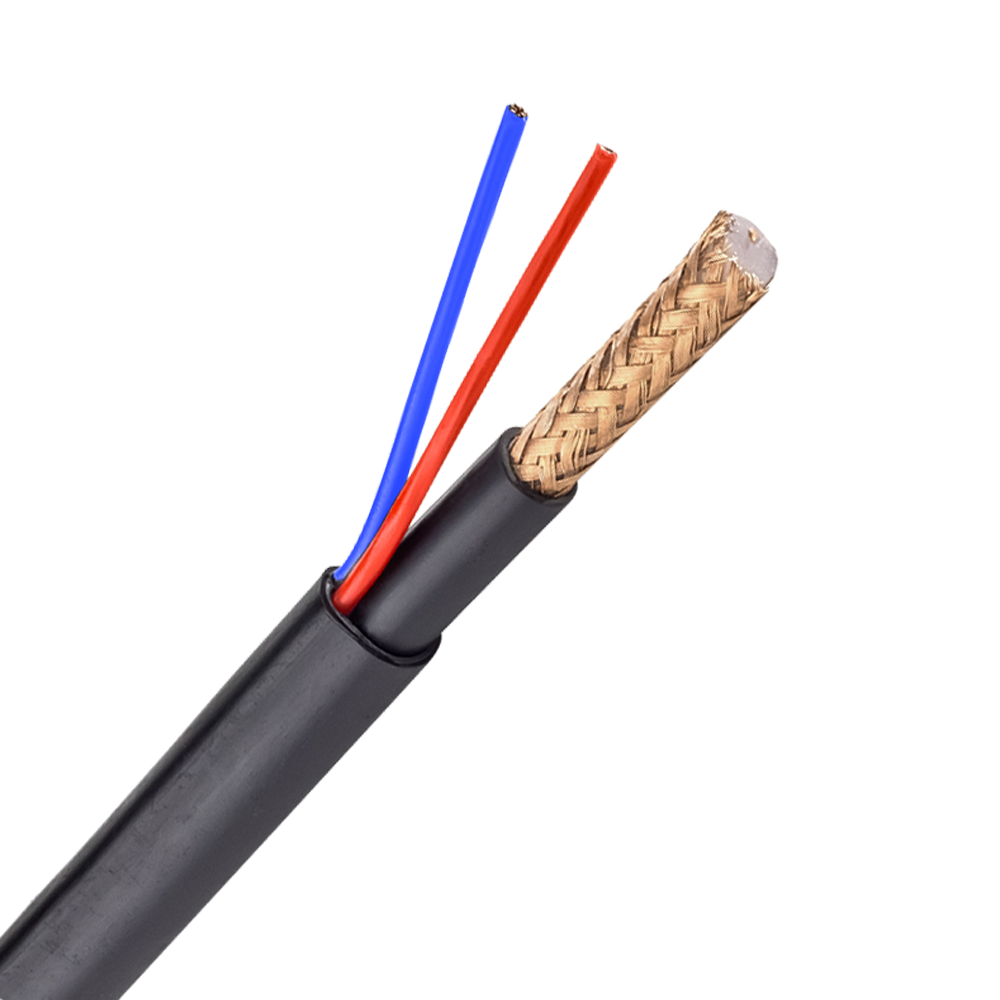 Cable combinado - Micro RG59 + fuente de alimentación - Bobina de 300 metros - Funda negra - Diámetro exterior 6,8 mm - Funda exterior LSZH