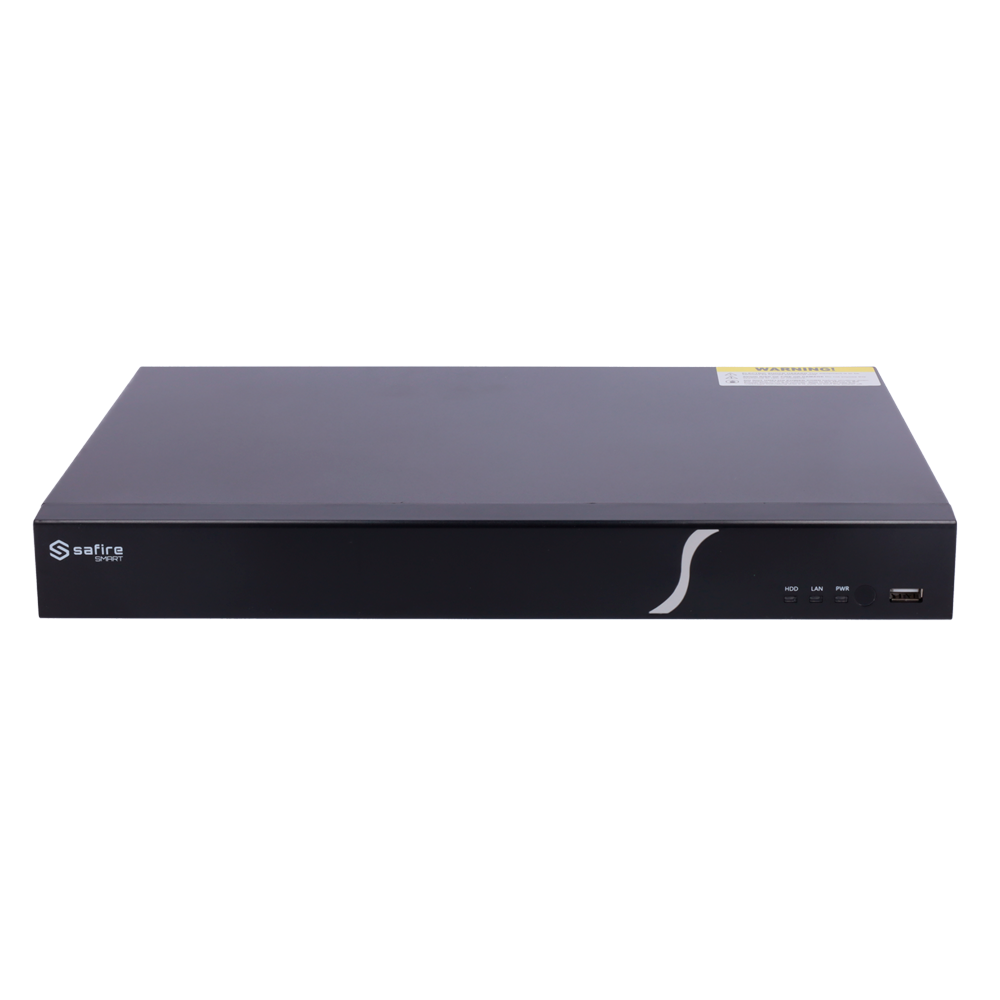 Safire Smart - Grabador de vídeo NVR para cámaras IP gama A1 - Vídeo de 16CH con 8 PoE 80W / compresión H.265+ - Resolución hasta 8Mpx / Ancho de banda 160Mbps - Salida HDMI 4K y VGA / 2HDDs - Reconocimiento facial / Búsqueda inteligente