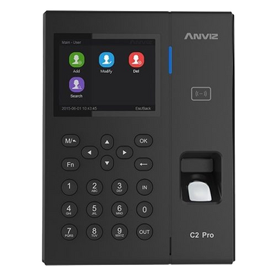 Anviz Control de Presencia y Accesos - Huellas, tarjeta EM/MF y teclado - 5.000 usuarios | 100.000 registros - WiFi, TCP/IP, USB, RS232, relé - 8 modos de control de presencia - Software Anviz CrossChex