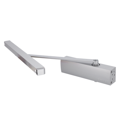 Chiudiporta a braccio scorrevole - Montato a parete e reversibile - Apertura con forza ridotta - Porte tra 25~100 kg e 850~1250 mm - Due velocità di chiusura regolabili - Adatto per qualsiasi tipo di porta