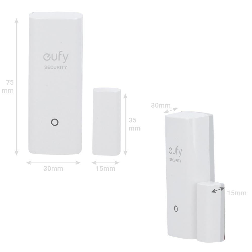 Sensor de apertura Eufy by Anker  - Inalámbrico 868 MHz - Compatible con el sistema de alarma Eufy - Botón de enlace rápido a HomeBase - Funcionamiento a pilas - Fácil instalación