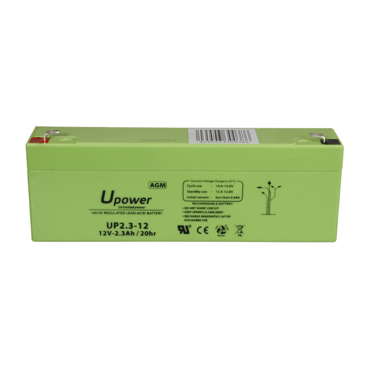 Upower - Rechargeable battery - AGM lead-acid technology - Voltage 12 V - Capacity 2.3 Ah - 66 x 178 x 35 mm/ 960 g - For backup or direct use