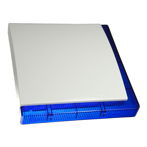 Sirena exterior cableada - Certificada Grado 3 - Presión sonora máxima 109 dBA - Flash de señal de 1 barra LED - Luz azul y frontal personalizable - Batería de respaldo incluida
