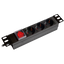 Power strip - Designed for standard 10" racks - 1U rack format - 3 outputs up to 250VAC / 16A max. - On/off switch - Overload reset button