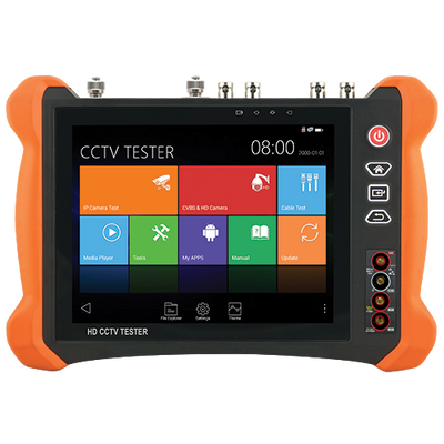 Multitasking CCTV Tester - Supports HDTVI, HDCVI, AHD, CVBS and IP cameras - Tester resolution up to 4K - 8" color LCD screen - Built-in 7000mA battery - Cable locator