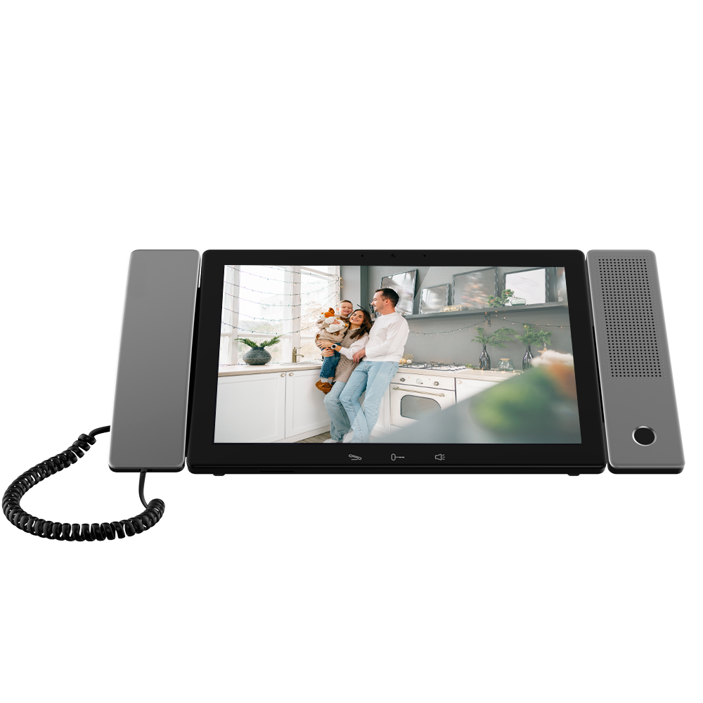 Master station for video intercoms - 10.1" IPS display - Omnidirectional audio - Standard PoE communication - IP camera viewing - Telephone for communication - Micro SD slot