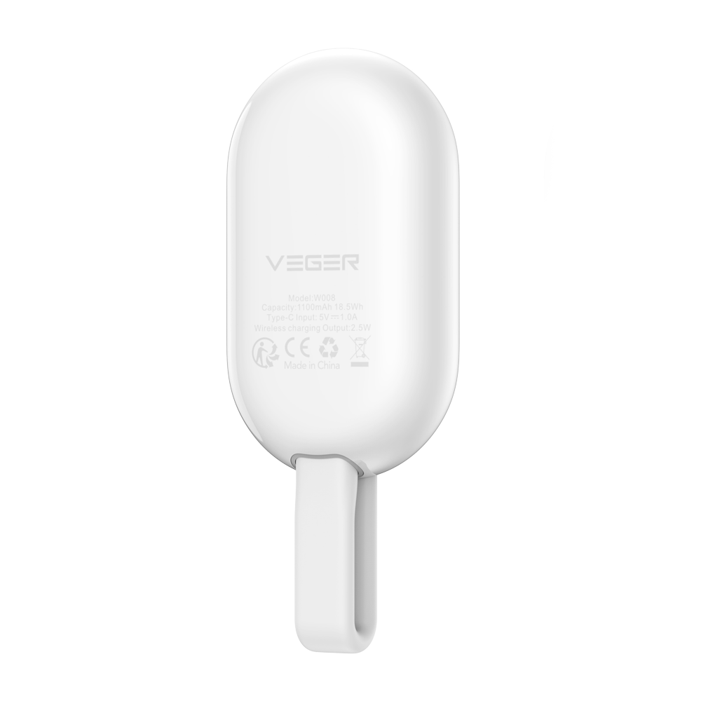 VEGER - Power bank wireless con LED di ricarica - Capacità 1200mAh - Ingresso USB-C, Uscita Wireless per AppleWatch - Carica 1 dispositivo