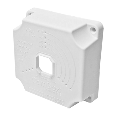 Junction box for dome and bullet cameras - For outdoor use - Roof or wall installation - Complete seal with CamBox covers - White color - Made of plastic