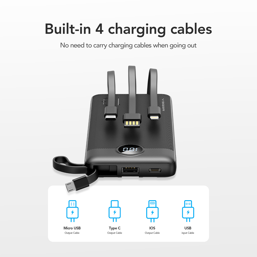 VEGER - Batería externa - Capacidad 10000 mAh - Voltaje 3.7 V /Polímero de litio - Capacidad nominal 6230 mAh - Potencia 37Wh