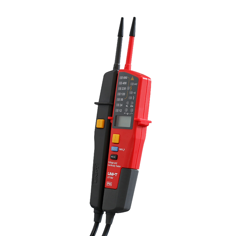 Non-contact AC/DC voltage detector - LCD display - High and low voltage modes up to 690 V - Acoustic warning and visible LED - Automatic shutdown - Waterproof IP65