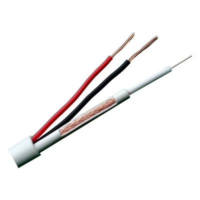 Combined cable - Micro RG59 + power supply - 100 meter reel - White cover - External diameter 6.8 mm - Low losses