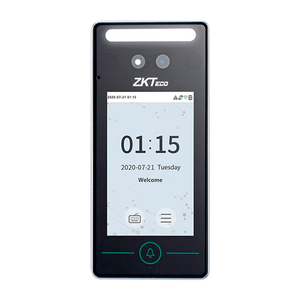 Control de Acceso y Presencia - Reconocimiento facial, de palma y de tarjeta EM - Pantalla táctil TFT de 4" | TCP/IP y WiFi - 800 rostros | 150.000 registros - Compatible con el Software ZKBioAccess IVS - Software ZKBioTime 8 incluido