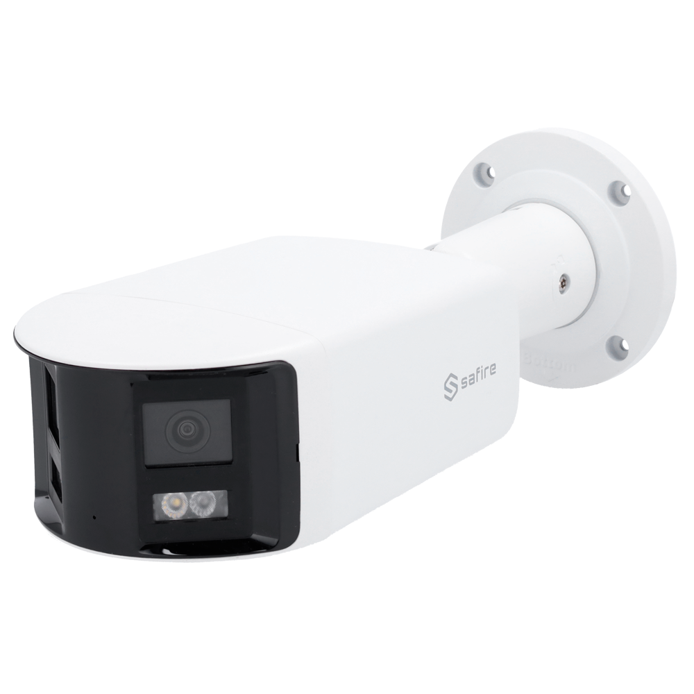 Telecamera Panoramica Bullet 4 Megapixel - 2x 1/2.5" Progressive Scan CMOS - Ottica 2.8mm, Visione panoramica 180º - IR Distanza 40m - Truesense2: Miglioramento del filtro per i falsi allarmi - Protezione IP67, PoE 802.3af
