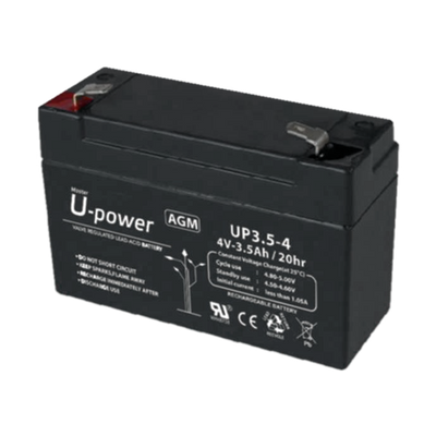 Upower - Rechargeable battery - AGM lead-acid technology - Voltage 4 V - Capacity 3.5 Ah - 65 x 90x 34/ 420g - For backup or direct use