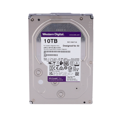 Western Digital hard drive - Designed for smart videos 24/7 - 10 TB capacity - SATA 6 Gb/s interface - Model WD101PURA - Supports 64 high definition cameras