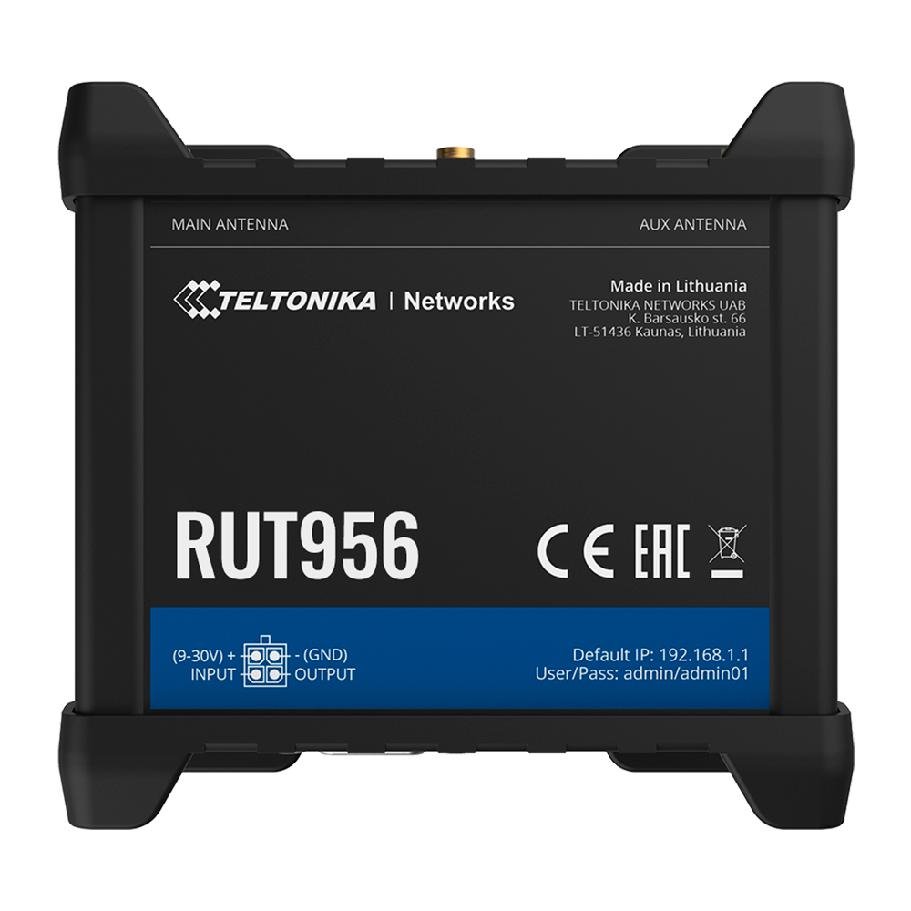 Teltonika Router 4G Industriale - 4 porte Ethernet RJ45 Fast Ethernet - Dual SIM 4G (LTE) Cat 4 fino a 150Mbps - 3x Ingresso + 3x Uscita Digitale + RS232 + RS485 - Wi-Fi 802.11b/g/n 2.4GHz - GNSS