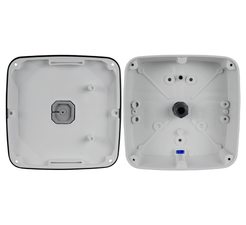 Scatola di giunzione per telecamere dome - Doppia sigillatura per esterni - Livello dell'acqua per un corretto posizionamento - Magnete interno per fissare le viti - Colore bianco - Fabbricata in PVC